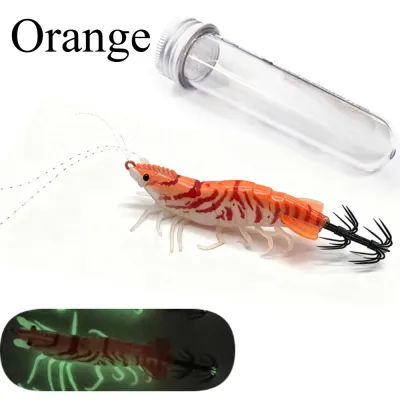 Ackibbik 1pc 8cm Glow Real Shrimp Prawn Lure Saltwater Shrimp Cuttlefish Fishing Accesseories Octopus Shrimp Squid Jig Hooks