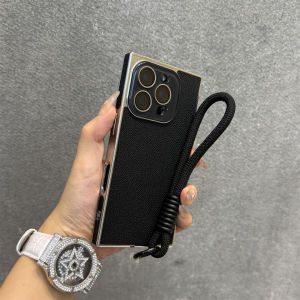 Luxurious Black Litchi Grain Patterned Phone Case for  16 pro Max 15 pro 14 with Built-in Lens Film Anti-fall Protection Coated