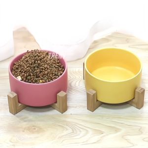 TRENY Black Ceramic Dog Water Bowl Pet Bowl Integrated Easy-to-Clean Single Bowl Dog Food Anti-Tumble Drinking Water