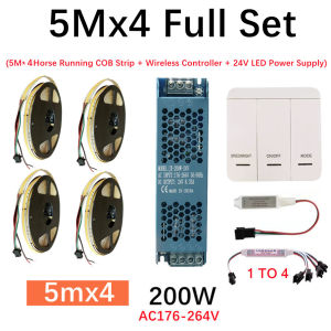 20m-5m DC24V WS2811 IC COB LED Strip 360LEDs/m Addressable Running Water Flowing Light with Wireless Controller Power Supply Kit
