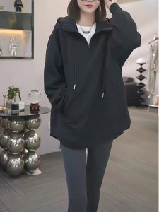 European Style Heavyweight Hooded Sweatshirt Womens Autumn New Casual Loose Long Top Fashionable All-Match Mid-Length Sweatshirt