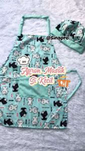 Celemek Anak Dan Topi KOKI SET | Celemek Masak Apron | Celemek anak apron kids plus topi