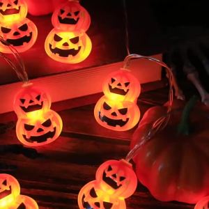 Halloween 10/20LED String Lights Battery Powered Pumpkin Decorative Lamps Home Bar Party Horror Lighting