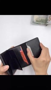 RFID Card Wallet Automatic Pop-up Card Holder Wallet Slim Leather Wallet Aluminum Business Wallet Large Capacity Multi-Card Holder