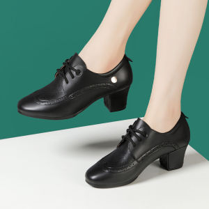 Professional Comfortable Mid-Heel Leather Dance Shoes