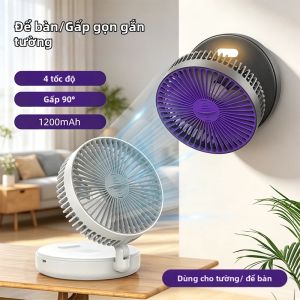 Quạt Để Bàn Có Thể Sạc Lại 1200mAh/4800mAh Với 90 Chế Độ ° Quạt Gấp Gọn 4 Tốc Độ Đèn Ngủ Ấm Áp Gắn Tường Yên Tĩnh USB Di Động Dùng Cho Gia Đình
