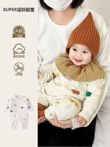 Cute Knitted Baby Outfit Cotton Polyester Full Moon Clothes Infant Romper Suits Korean Style Long Sleeve round Neck Clothes