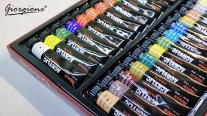 สีอะคริลิค 12/24สี Giorgione ชุดสีอะคริลิค ขนาดหลอด 12ml เล็บ/ผ้าใบ/ หิน ภาพวาดกันน้ำ สีย้อมผ้า / Acrylic Colour