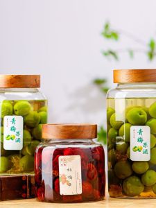 Sealed Glass Storage Jar Moisture Proof round Shape for Tea And Coffee Snacks Nordic Style Home Kitchen Utility Wood Lid