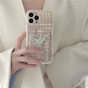 Luxurious Woven Leather Phone Case for iPhone 14/15 pro Max Full Camera Coverage Elegant Womens Card Insertion Compatible