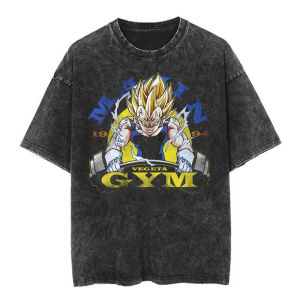 Bandai | New Dragon Ball Anime Cartoon Printed Water Washed Vintage Short Sleeved T-shirt for Men and Women Loose Casual Sports