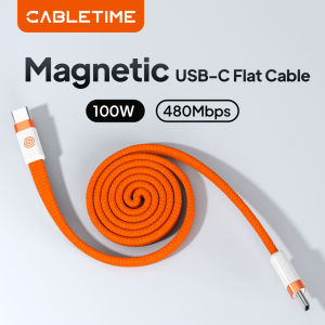 CABLETIME 100W Magnetic USB C Cable Type C to C Flat Cable 480Mbps High-Speed Transfer C Cable for HUAWEI Xiaomi iPhone 17 16
