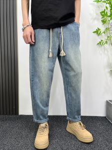 กางเกงยีนส์ทรงหลวมขาตรงสำหรับผู้ชาย ฤดูใบไม้ผลิและฤดูใบไม้ร่วง สไตล์ฮาราจูกุ สีอ่อน กางเกงขายาวทรงขากว้าง ทรงหลวม กางเกงยีนส์ทรงตรง