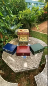 ตลับไม้ (ขนาดใหญ่) ตลับไม้ทำสี กล่องใส่ของ งานแฮนเมด แต่งเส้น เดินลาย เขียนทอง