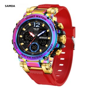 SANDA 6183 Nam Thể Thao Đồng Hồ Báo Thức Thời Trang Màn Hình Hiển Thị Đôi Đa Năng Dây Đeo Cao Su Chống Thấm Nước Đồng Hồ Đeo Tay Kỹ Thuật Số