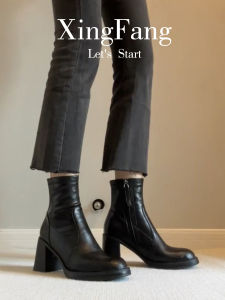 Retro Style High Heel Thick Bottom Slim Booties Womens Fashion Boots Autumn Winter Short Boots Comfortable Soft Rubber Sole