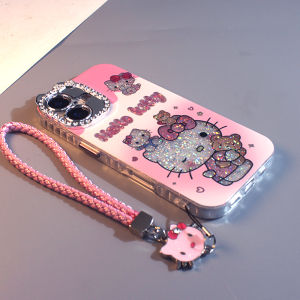 Cute Bear KT Cat Phone Case Silicone Diamond Embedded Flash Powder Anti-fall Apple 16/15/14/13 Series Compatible Creative 3D Design