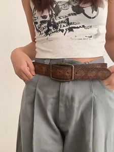 Womens Retro Embossed Belt All-match y2k High-End Old Ethnic Style Belt With Jeans