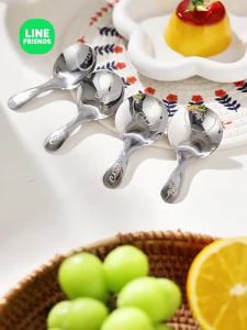 100% Authentic Line Friends Soup Spoon 304 Stainless Steel Short Handle Long Round Childrens Spoon Portable Spoon Tea Milk Powder Spoon Dessert LFB178/LFB296/LFB297/LFB42/LFB43/LFB44/LFB45