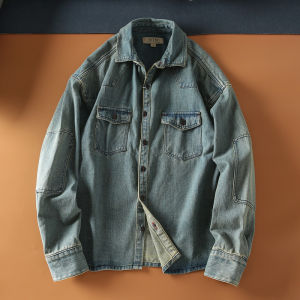 American Retro Kaji Pure Cotton Washed Old Autumn Mens Casual Workwear Long Sleeve Denim Shirt Jacket Tide