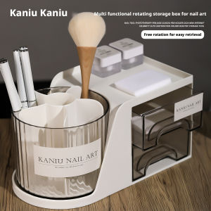 Kaniu Multi Functional Rotating Storage Box for Nail Art Nail Brush Pen Container Nail Accessories Makeup Brush Organizer Box