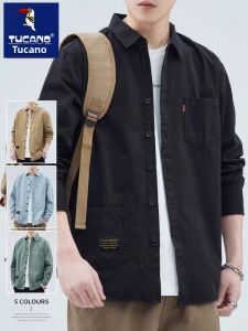 Pure Cotton Mens Shirt Jacket Casual Workwear Spring Summer Autumn Loose Fit Button up Long Sleeve Polyester Fiber Jeans