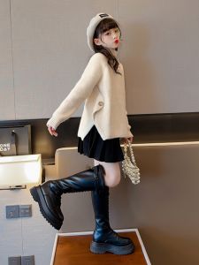 Áo Len Dệt Kim Cổ Cao Thời Trang Cho Bé Gái Mùa Đông 2025 Áo Len Dệt Kim Cổ Tròn Dày Cho Bé Gái Từ 3-14 Tuổi