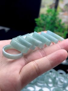 Natural a Cargo Jade Blue Water Square Ring Jade Ring Straight Snowflake Cotton Blue Green Ring Shank Mens and Womens Couple Rings