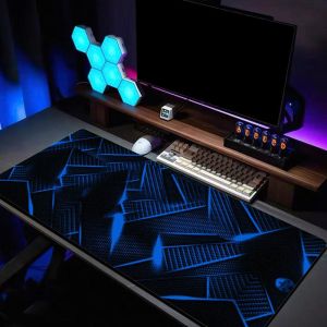 VIKAMA Blue Tech Line Large Gaming Mouse Pad Anti Slip Desk Mat for PC Laptop Keyboard Gamer Home Office Decor