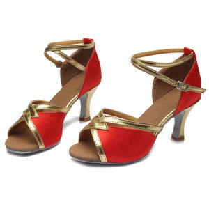 Latin Womens Adult Medium-Heeled Soft Soles Wear-Resistant Performance National Standard Cha-Cha High-Heeled Dance Shoes