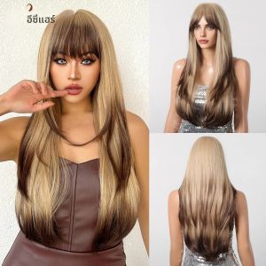 วิกผมสังเคราะห์หลายชั้นพร้อมผมม้าทนความร้อนสำหรับผู้หญิงผมสีบลอนด์ถึงน้ำตาล