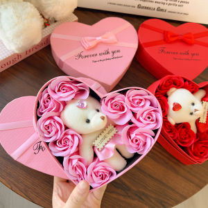 YESPERY Valentines Day Bear Rose Gift Box Soap Flower Birthday Gifts For Girlfriend Couples Anniversary Women Wedding Gifts For Guests