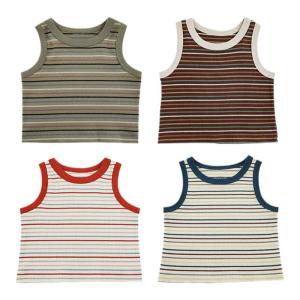 Lightweight Elastic Casual Striped Vest for Girls Summer Season Breathable Comfortable Cotton Blend Fabric round Neck T-Shirt