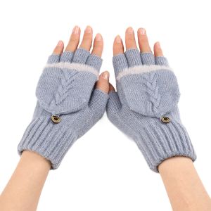 Soft Warm Comfortable Womens Knitted Half Finger Wool Gloves with Flip Rough Edge Short Sleeves for Autumn Winter Fashionable