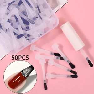 50pcs Nail Polish Replacement Brush Kit with Handle Disposable Nail Art Brushes Soft Bristles Nail Brushes with Box