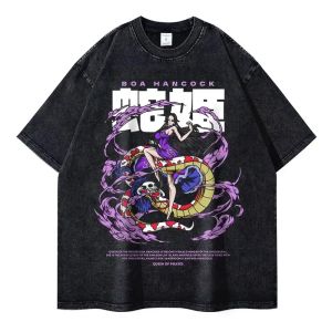 Bandai | ONE PIECE Japanese Anime Donquixote Doflamingo Mens and Womens T-shirts Cotton Washed Old Retro Y2k Harajuku Short Sleeves