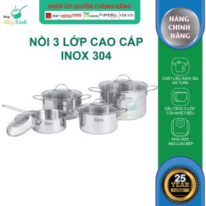 Bộ nồi chảo chống dính sâu lòng tổ ong 3 lớp đáy liền inox 304 cao cấp Fivestar Plus 5 món quai oval nắp kính