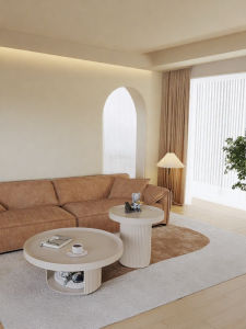 Modern Minimalist Creamy Style Living Room Coffee Table Set Rock Board round Shape Storage Home Use Cat Nest Sample Room Table