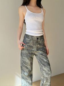 เสื้อกั๊กแขนกุดคอวีสไตล์ย้อนยุคสไตล์อเมริกันสำหรับผู้หญิงในช่วงฤดูร้อนปี 2025 เสื้อเชิ้ตแขนกุดแบบลำลองสำหรับใส่ด้านนอกและด้านใน