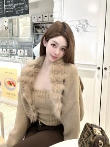 YUEZHONGWEI | Stylish Warm Full Set Pea Style Large Collar Sweater Cardigan and Tank Top
