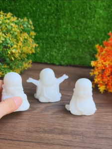 Bộ 03 chú tiểu An Nhiên - Tịnh Tâm - Yêu đời 6cm bằng đá trắng có ánh kim