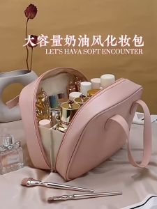 MLADEN Travel Handheld Makeup Bag Cosmetic Bag Ins Style PU Makeup Bags Waterproof Compartment Storage Bag