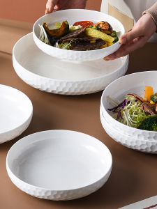 Jingdezhen Bone China Pure White Ceramic Dish Creative Home Dining Utensils Simple Chinese Style Soup Plate round Deep Dish