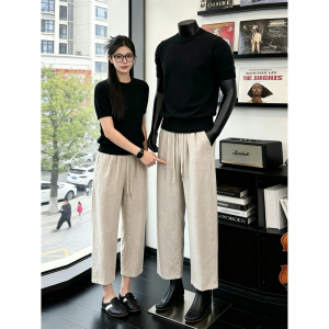 OUMULONG | Mens Straight Leg Summer Lightweight Cotton Linen Pants