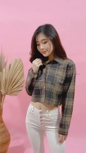 KEMEJA FEBRIC - CROP TARTAN SHIRT | KEMEJA KOTAK OVERSIZE | KEMEJA CROP TOP