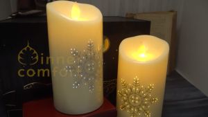 Lilin Elektrik LED Lurus Pola Salju Sumbu Goyang Batere AA