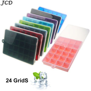 JCD 24 Grids Silicone Ice Mold Big Square Ice Tray Mold Durable Food Grade Silicone Ice Cube Tray Ice Cube Maker with Lid