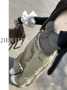 Quần Ống Rộng Màu Kaki Cạp Cao Phong Cách Hàn Quốc Cho Nữ Mùa Thu Rộng Rãi Thoải Mái Dài Đến Sàn Đa Năng