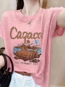 V.C.I | Summer New Pink Printed Lycocell Bamboo Jersey Short Sleeve T-Shirt