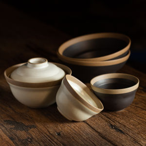 Retro Matte Black Ceramic Bowl Simple Thick Clay Rice Soup Salad Noodles Breakfast Steam Cooking Utensils for Everyday Use